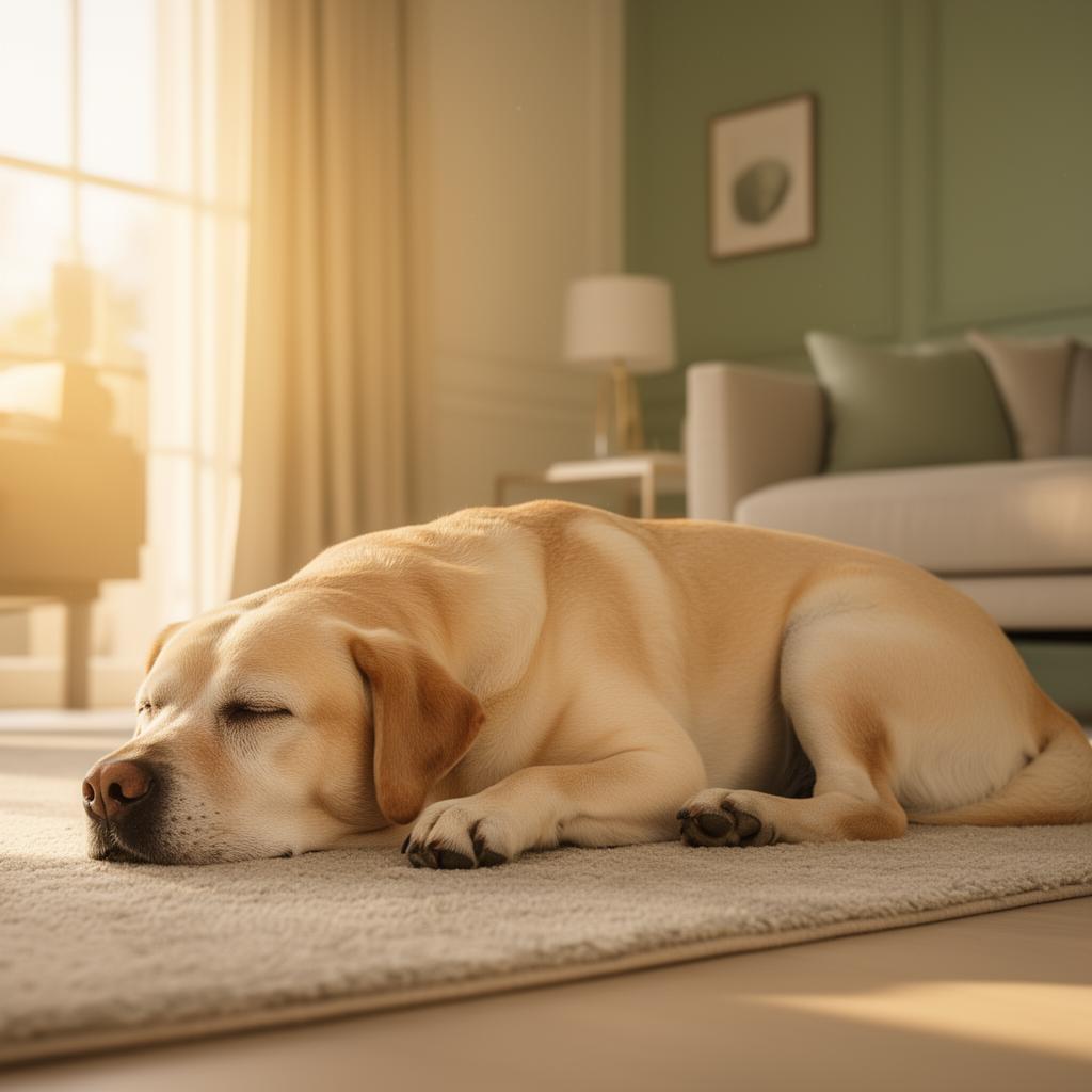 Senior dog resting in sunlit home